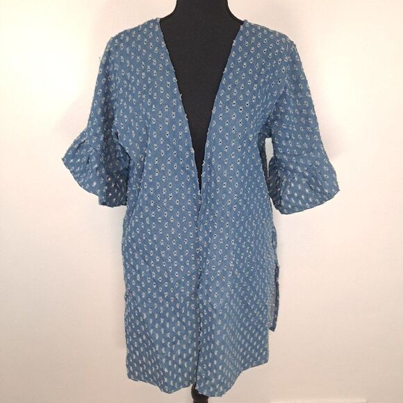 Do everything in love Sweaters - Do Everything In Love Eyelet Ruffle 3/4 Flare Sleeve Open Front Cardigan Sweater